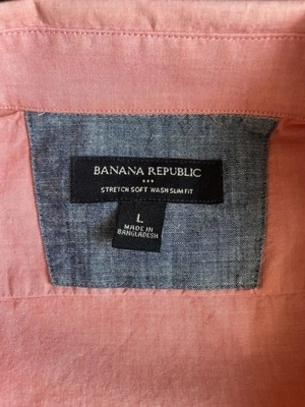 Banana Republic Men's Slim Fit Coral Pink Chambray Short Sleeve Shirt L VG